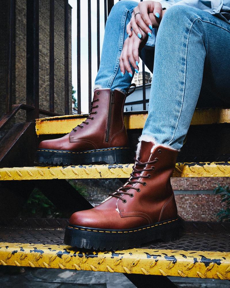 Men's Dr Martens Jadon Faux Fur Lined Platform Boots Brown | AU 553YXF